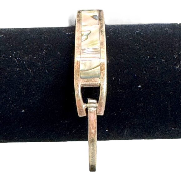 Vintage Abalone Inlay Sterling Silver 925 Hinged Bangle Bracelet 6.5" Southwest - Picture 2 of 8